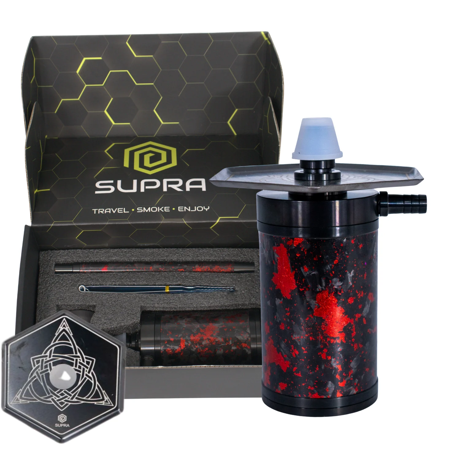 Supra Hexa – Red and Black Premium Hookah with Sleek Hexagonal Design